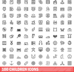 100 children icons set. Outline illustration of 100 children icons vector set isolated on white background