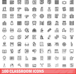 100 classroom icons set. Outline illustration of 100 classroom icons vector set isolated on white background