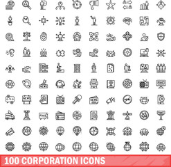 100 corporation icons set. Outline illustration of 100 corporation icons vector set isolated on white background