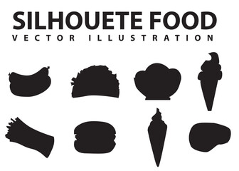 vector set of food, vegetable, drink silhouette black collection on white background