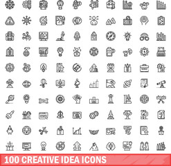 100 creative idea icons set. Outline illustration of 100 creative idea icons vector set isolated on white background