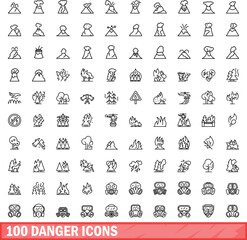 100 danger icons set. Outline illustration of 100 danger icons vector set isolated on white background