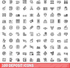 100 deposit icons set. Outline illustration of 100 deposit icons vector set isolated on white background