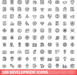 100 development icons set. Outline illustration of 100 development icons vector set isolated on white background