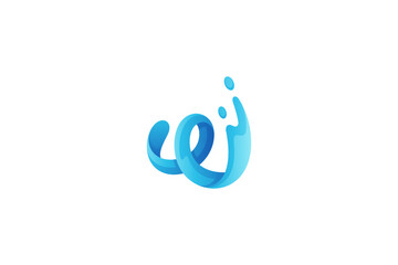 W letter logo with wave shape blue color