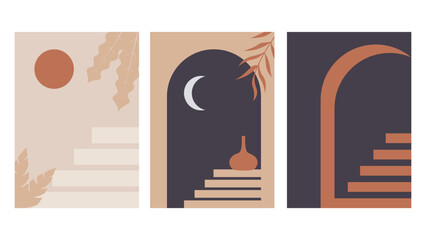 set of contemporary minimalistic posters boho style