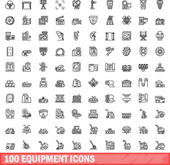 100 equipment icons set. Outline illustration of 100 equipment icons vector set isolated on white background