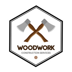 Crossed axe woodwork logo. Vector carpentry badge.