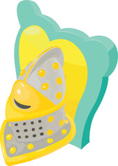 Knight helmet icon isometric vector. Medieval iron helm on background of shield. History, middle age, chivalry