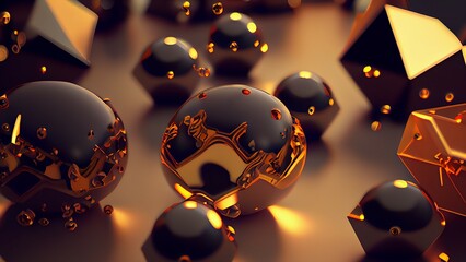 Gold foiling dark spheres 3d rendering Wallpaper