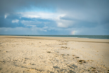 the sand on the beach and sky and Horizon in the background