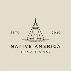 teepees line art logo vector illustration template icon graphic design. traditional indian camp sign or symbol for adventure and wanderlust concept © zyxroun