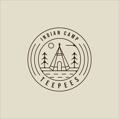 teepees line art logo vector illustration template icon graphic design. traditional indian camp sign or symbol for adventure and wanderlust with badge emblem and typography concept © zyxroun
