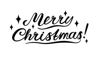 Merry Christmas lettering with stars. Greeting card. Black and white text for banner