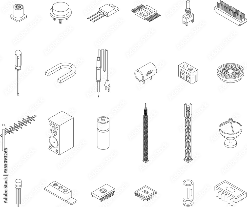 Aufkleber radio engineer icons set. isometric set of radio engineer vector icons outline on white thin line co