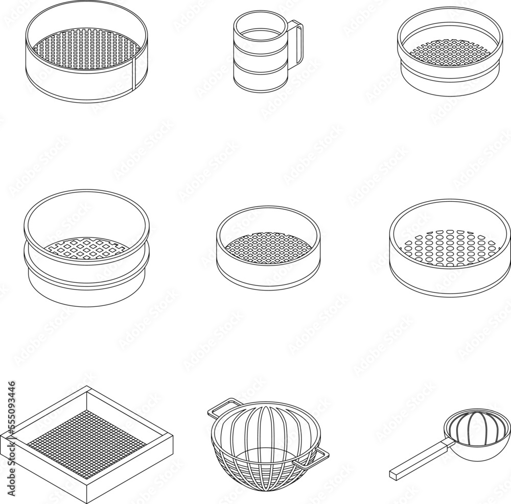 Aufkleber sieve icons set. isometric set of sieve vector icons outline on white thin line collection