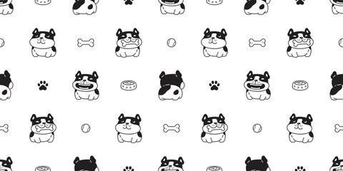 dog seamless pattern french bulldog vector bone pet puppy smile food bowl breed cartoon repeat wallpaper doodle tile background illustration scarf design isolated