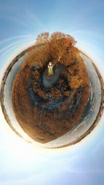 Lighthouse in Winter with drone