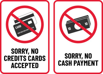No credit cards, no cash money print ready sign vector