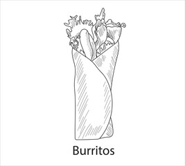 Burritos mexican food vector. Best Mexican Dishes. Latin american food illustration.