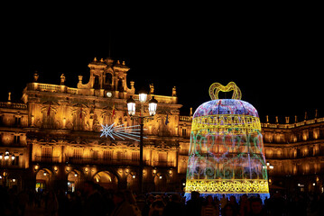 Beautiful view of the main square and town hall of Salamanca, with the  Christmas decoration of the...