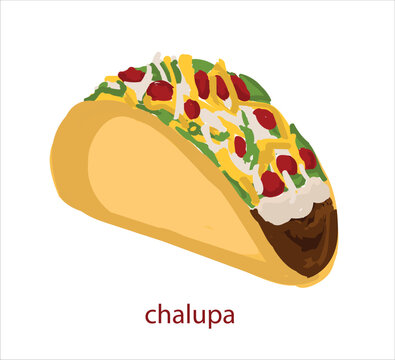 Chalupa mexican food vector. Best Mexican Dishes. Latin american food illustration.