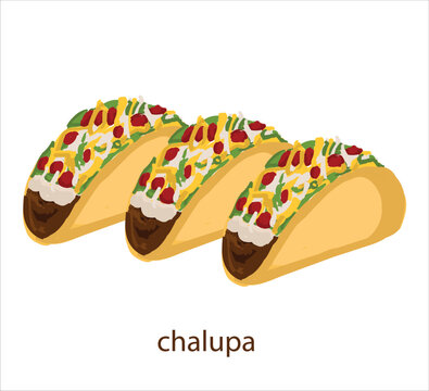 Chalupa mexican food vector. Best Mexican Dishes. Latin american food illustration.