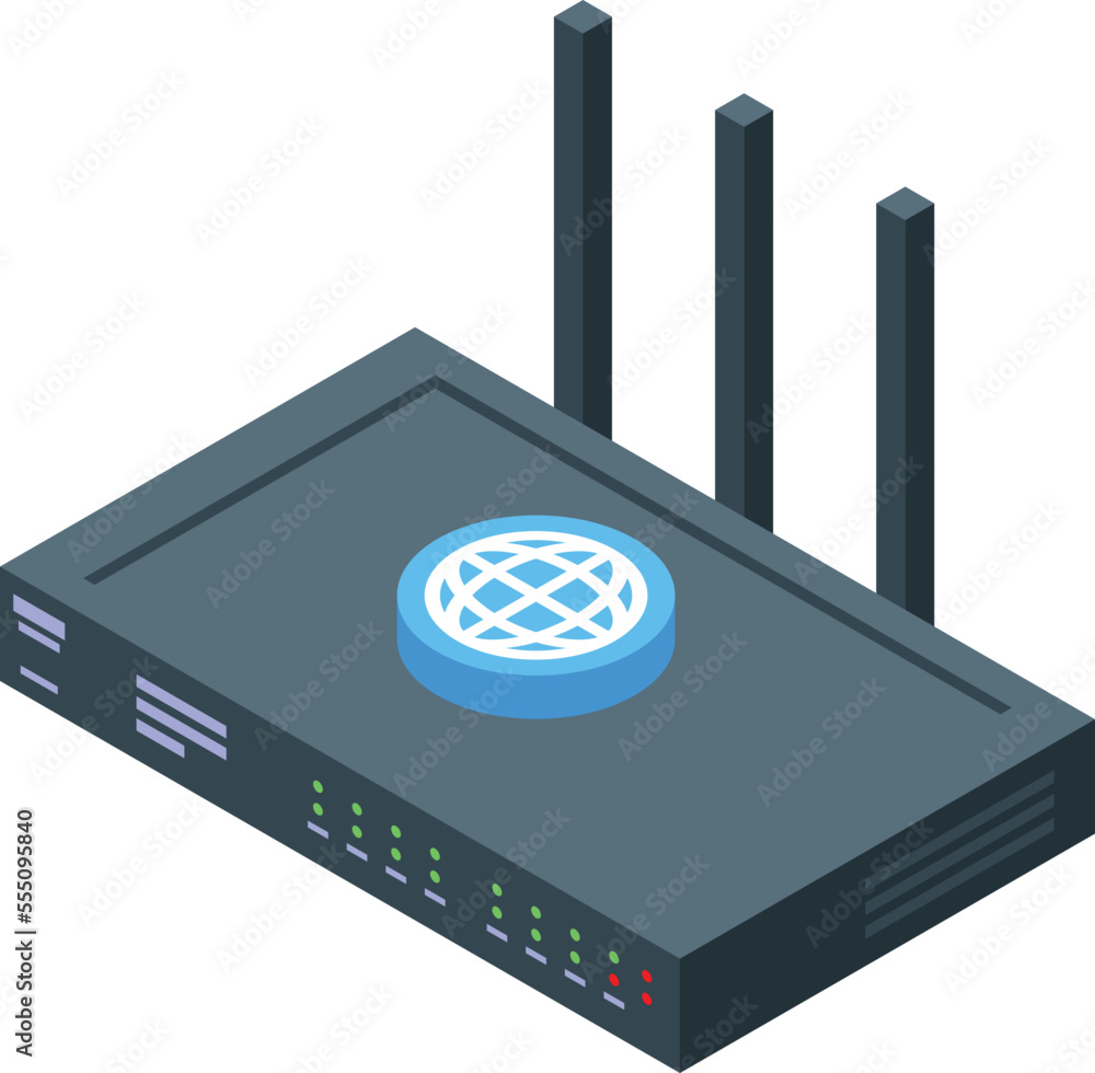 Poster wifi router vpn icon isometric vector. network server. computer firewall