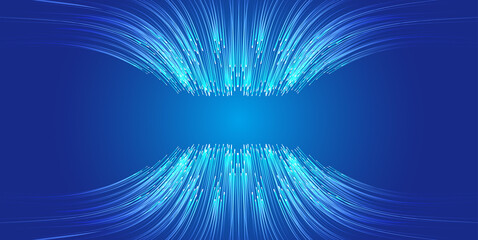 Blue lines of technology stretching symmetrically into the distance