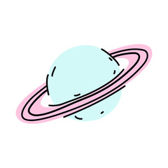 Planet Saturn drawn in doodle style.