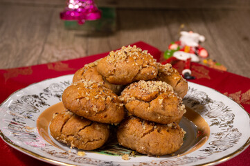 Sweet traditional homemade greek melomakarona for Christmas