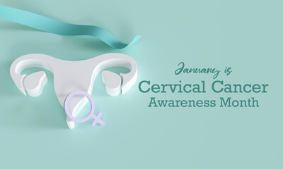 Cervical Cancer awareness month is observed every year in January, It occurs most often in women over age 30. 3D Rendering - obrazy, fototapety, plakaty