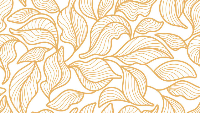 Golden leaves, seamless pattern. Graphic art line