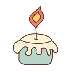 Short candle in doodle style. Day of the dead, birthday, celebration, holiday, party, religion concept.