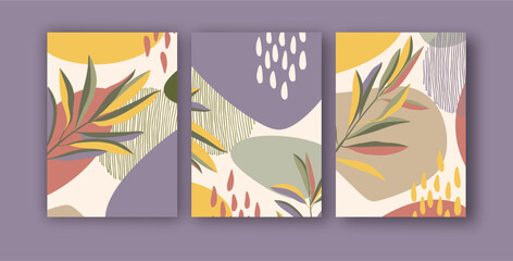 Fototapeta na wymiar Botanical modern wall art vector set Abstract Plant Art design for wall framed prints, canvas prints, poster, home decor, cover, wallpaper.