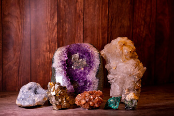minerals with amethyst druse as still life