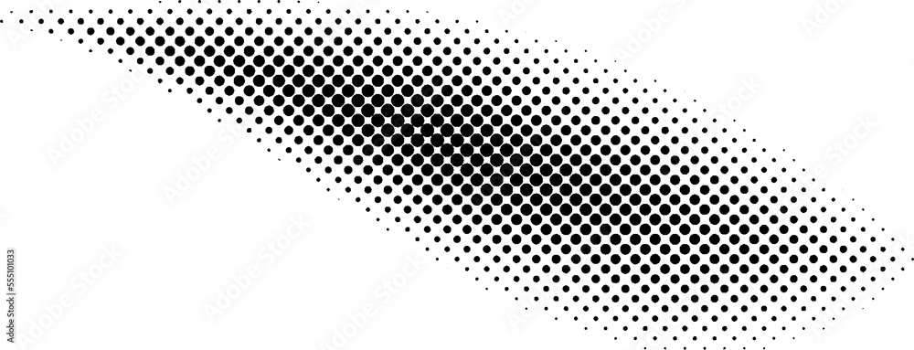 Poster halftone wavy shape. dotted gradient wave. fluid curved element. pop art