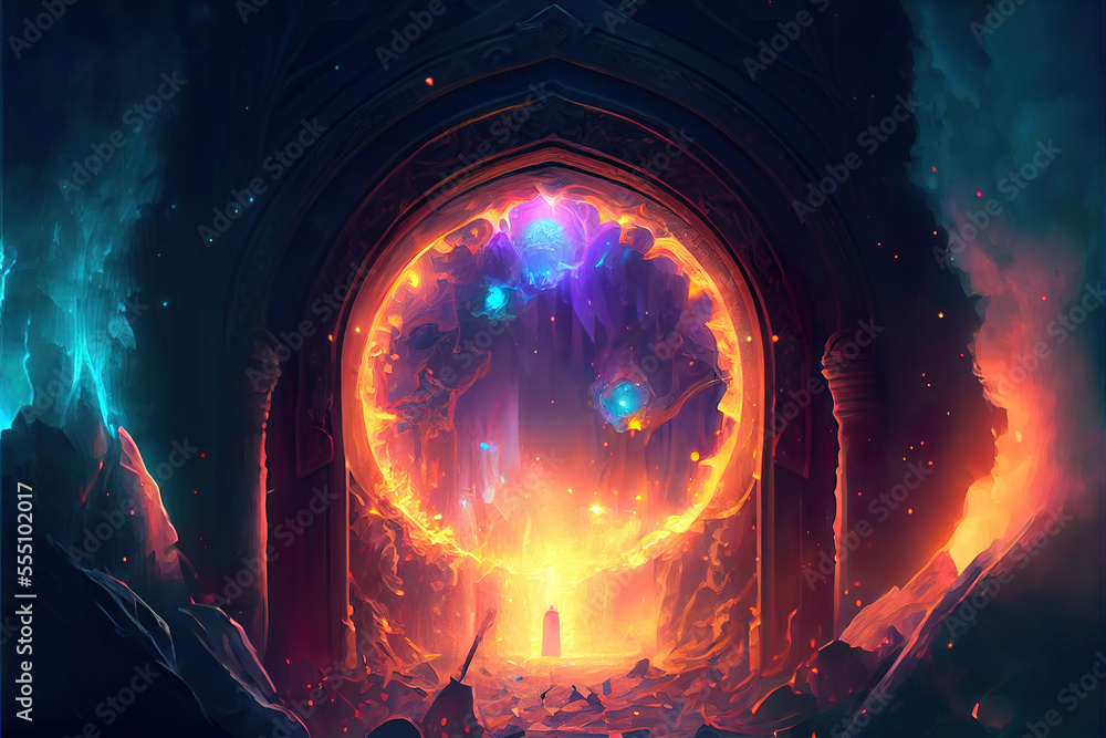 Canvas Prints fantasy magical colorful space portal to another dimension, made with generative ai