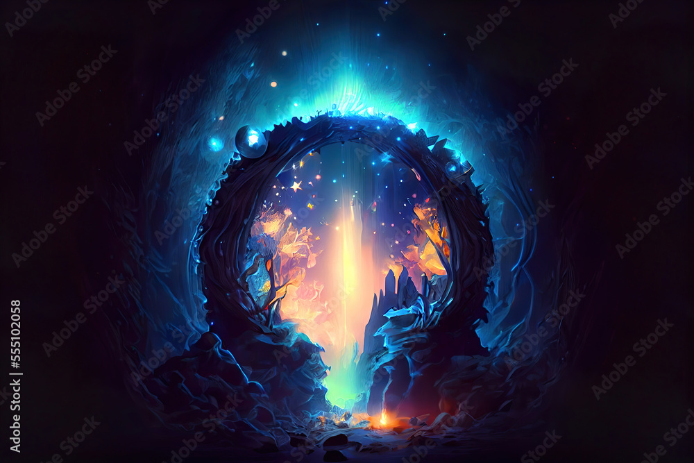 Canvas Prints fantasy magical colorful space portal to another dimension, made with generative ai