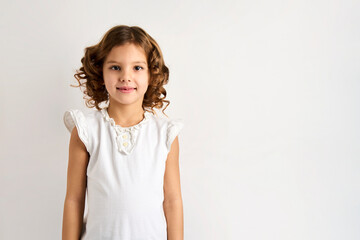 Close-up portrait of a child girl with curly hair