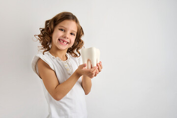 Portrait of happy girl with white teeth, close-up