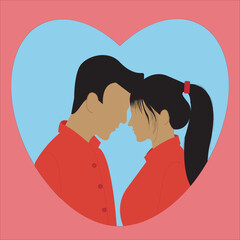Young couple in love vector illustration of teen boy and girl in romance or dating with hearts