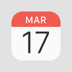 March 17 calendar icon isolated on background. Calendar symbol modern, simple, vector, icon for website design, mobile app, ui. Vector Illustration