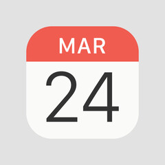 March 24 calendar icon isolated on background. Calendar symbol modern, simple, vector, icon for website design, mobile app, ui. Vector Illustration