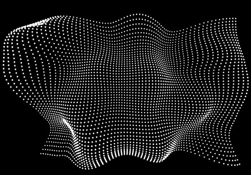 Halftone pattern overlay - 3d abstract shape design element - curved rectangle grid