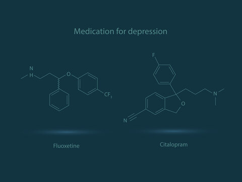 Chemical structure of medications used for depression.Fluoxetine,Citalopram