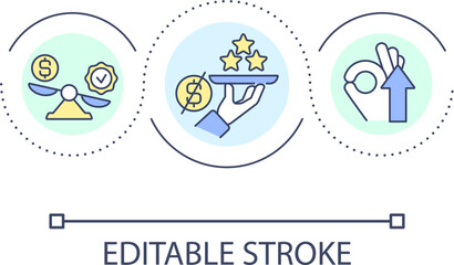 Getting free customer reviews loop concept icon. Honest feedback from real clients. Quality over bribe abstract idea thin line illustration. Isolated outline drawing. Editable stroke. Arial font used