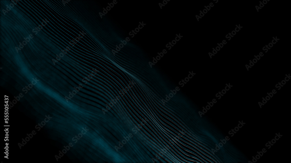 Poster Wave of dots and weave lines. Abstract background. Network connection structure. 3d rendering.