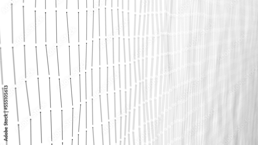 Poster wave of particles on a white background. abstract interlaced lines and dots. digital connection of e