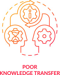 Poor knowledge transfer red gradient concept icon. Issue with outsourcing abstract idea thin line illustration. Employee productivity loss. Isolated outline drawing. Myriad Pro-Bold font used